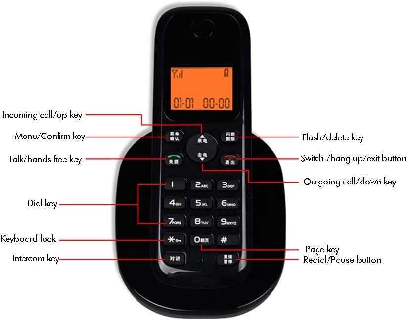 Mxiaoxia 1 слушалка за телефонска телефонска редакција со лична карта за повик, портокалова LCD -позадинка, светлечки копчиња