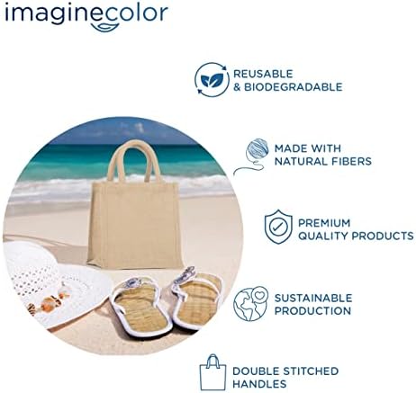 Замислете ја бојата екстра големи торбички торбички од јута, 10 пакувања, еколошки торби за плажа, памучни рачки 18 ”x 13” x 8