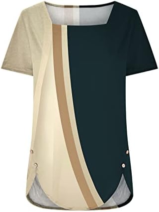 Плоштад врат врвови за жени летна страна Сплит цветно печатено врвно странично копче, кратки ракави Секси лабави кошули