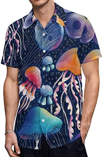 Медуза Биолуминисцентна диско забава машки хавајски кошула со кратки ракави џеб со тенок фитим надолу смешно