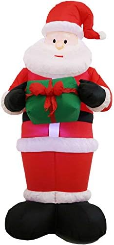 Sunnydaze 6-нога Дедо Мраз со подарок за надувување на Божиќната декорација со вентилатор и LED светла и 4-метарски одморен подарок трио