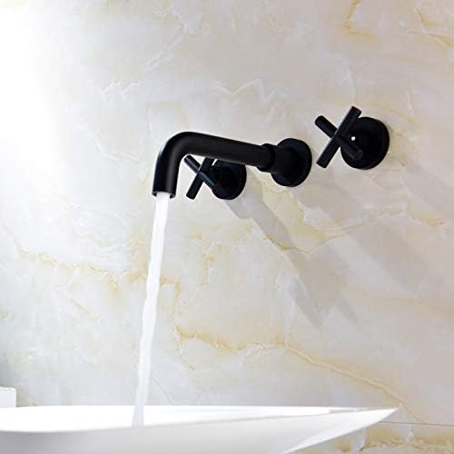 Ciencia Barion Sink Faucet Black Wallид од бања Месинг за бања со двојна рачка миксер Допрена, BB6083B