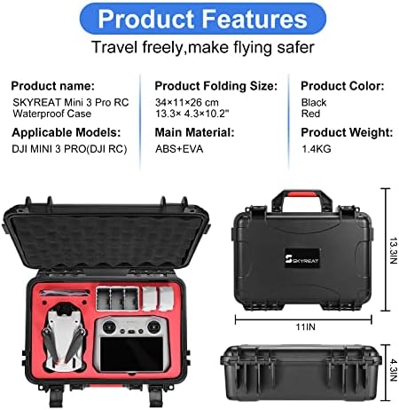 Skyreat Mini 3 / Mini 3 Pro RC Hard Case, водоотпорна торба за складирање на тврда обвивка за DJI Mini 3 / Mini 3 Pro со додатоци за контролор
