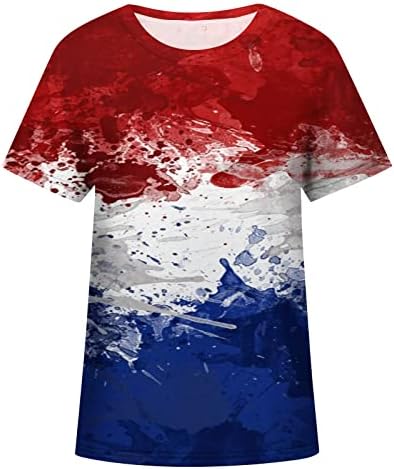 Женски Топ Американски Знаме Ѕвезда Графички Блузи Кошули За Дами Кратки Ракави Екипажот Вратот Fall Лето Топ 2023 Облека