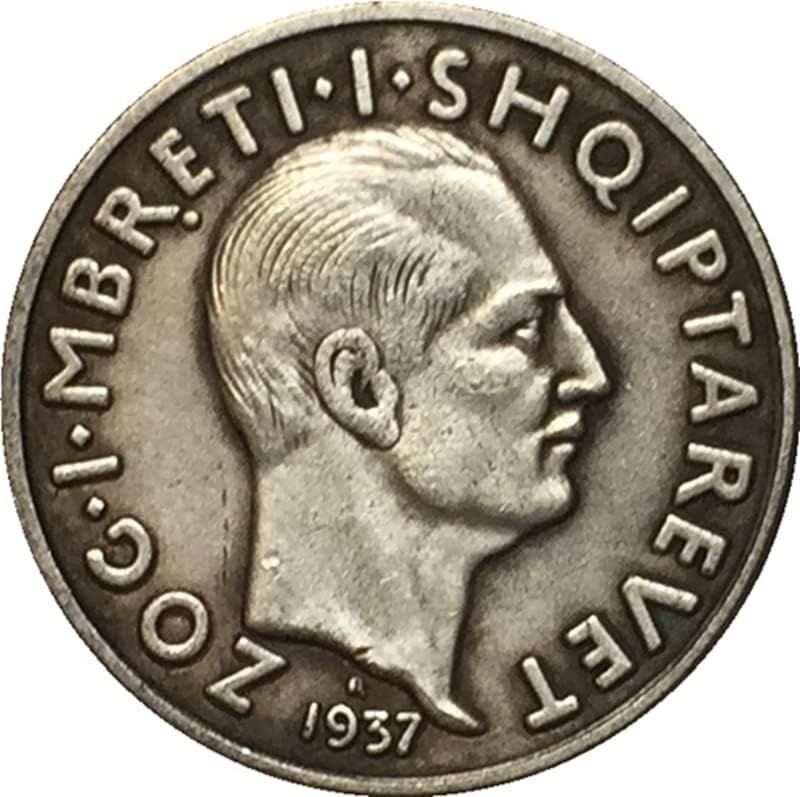 Чиста Бакарна Сребрена Античка Монета Од Сребрен Долар Албанска Монета 1937 Занаетчиска Колекција