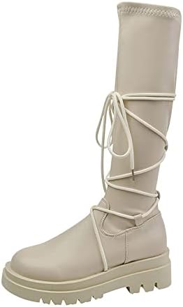 Зимски чизми за женска платформа нелизгајте ги средно-телевите чизми мода чизми на странично патент колено високи чизми снежни чизми