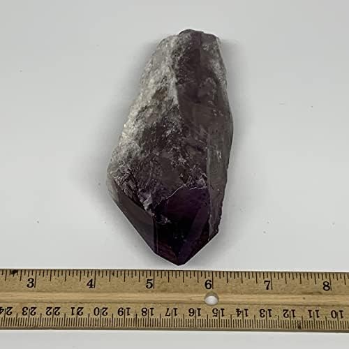 Watangems 287,7 грама, 5,1 x 2 x 1,5 природен аметист точка кристален врвен дел полиран, долниот дел груб минерален примерок, лековити кристали,