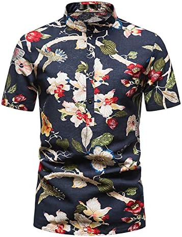 Дудубаби мандарински кошули за јаки за мажи подарок за него мажи печатење кратки ракави лабави копчиња Обична кошула блуза врвови