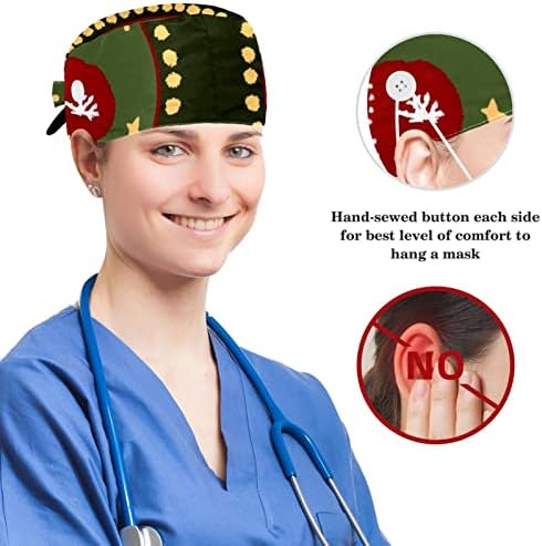 Медицинска медицинска сестра капачиња жени долга коса, среќен Божиќ прилагодливо работно капаче со копче и лакови за коса