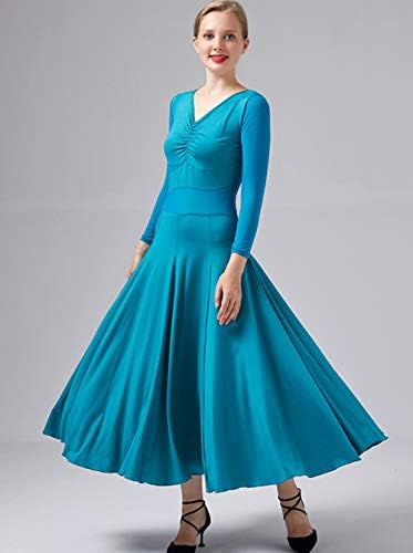 ЈУМЕИРЕН Едноставен фустан за танцување со V-вратот модерен танц фламенко валц танго костум