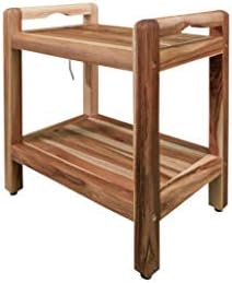 Декорак заземјно тик од туш столче елеганто природно дрво седиште за туширање со полица за складирање и лифтови за раце за затворено