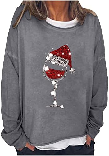 Pulенски екипаж пуловер црвено вино стакло графички маици обични долги ракави џемпери преголеми блузи врвови