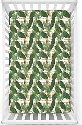 Зеленило од џунгла тематски опремени мини чаршафи за креветчиња, преносни мини креветчиња со меки мали деца, вграден лист за бебе за момчиња, 24 „x38“, Емералд персис