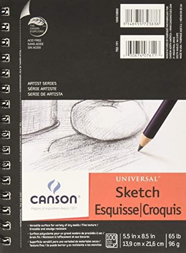Универзална подлога за скици за уметници Кансон, 5,5 ”x 8,5”, врзана од странична жица, 100 листови,