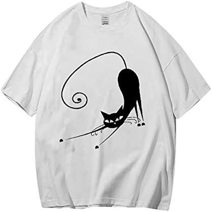 Женски полиестер спандекс кошула забавно печатење мачки маица маица лето животински мода секси лабава вклопена женска лето