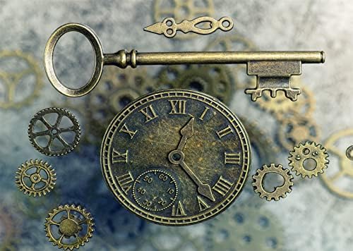 Белеко 20x10ft ткаенина Античка Steampunk Заднината ретро стари метални часовници клучеви запчиња за железни ланци Steampunk Индустриска