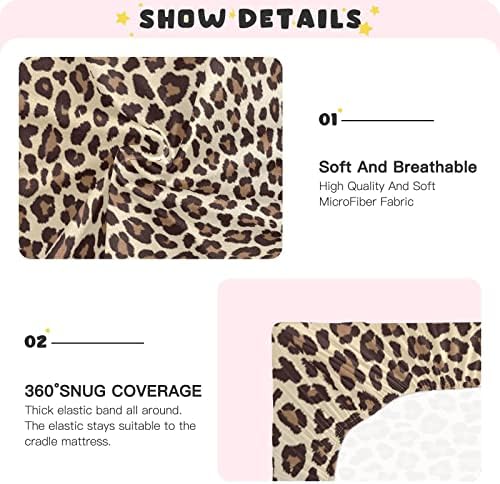 Алаза леопард гепард печати животински гемоатрични креветчиња за креветчиња опремени листови за басинет за момчиња бебе девојчиња