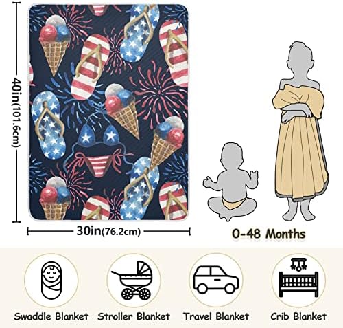 Папучи од плажа на плажа Огномет сладолед во САД знаме памучно ќебе за новороденчиња, примање ќебе, лесен мек за тресење за креветчето,