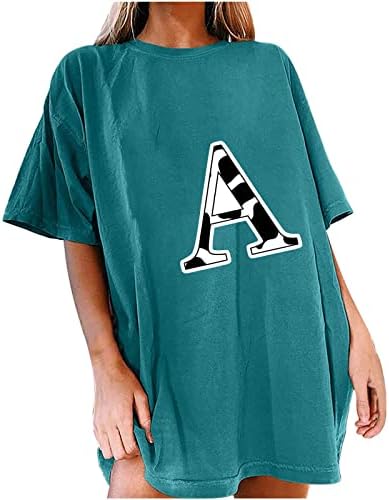 Памучна маица со памучна маица за дами летна есенска облека мода надвор од рамото кратки ракави екипаж на вратот графички маица ДМ ДМ