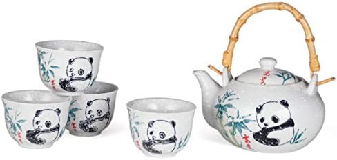 Колекција Хиномару јапонски бамбус и панда дизајн керамички чај сад и 4 чаши чај сет азиски декор за дома