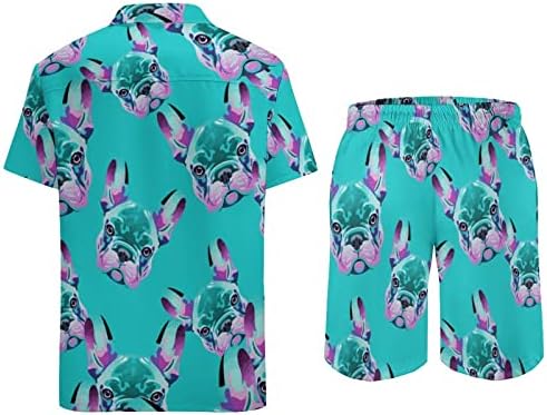 Булдог лице машко 2 парчиња облека на плажа на Хавајски копче надолу со кошула со кратки ракави и костуми за шорцеви