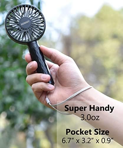 Honhey Handheld Fan, супер мини преносен вентилатор со оперирана батерија што може да се полни и 3 прилагодлива брзина, личен