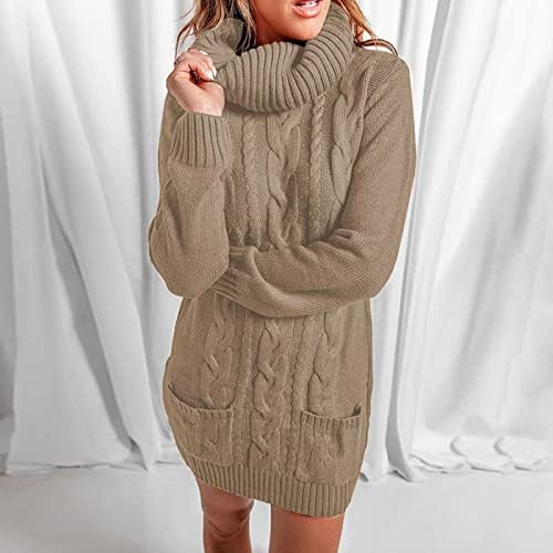 Ruziyoog interенски зимски моден џемпер облечен обичен цврст кабел со долг ракав плетен бучен пулвер фустани лабав мини фустан