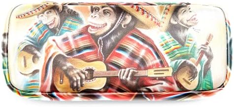Смешни мајмуни кои играат гитара кожа молив со молив, торба со пенкало со двојна торбичка за складирање торбички за торби за училишна