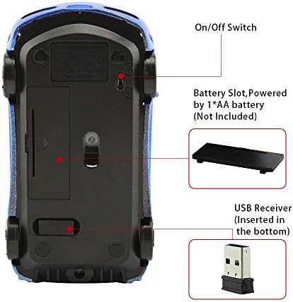 EALEK Безжичен Глушец, Кул Автомобил Компјутерски Глушец, 2.4 GHz 1600DPI USB Оптички Глушец, 3 Копчиња Ergономски Безжичен Глушец За Лаптоп/КОМПЈУТЕР/Windows/Тетратка/Mac-Темносина