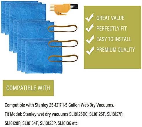 S Smilefil 9 Пакет со сина крпа за сушење на суви филтри, компатибилни со Стенли 25-1217 1-5 галон влажни/суви вакууми