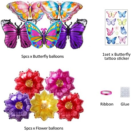 10 Парчиња Фолија Цвет Пеперутка Балони, Џиновски Шарени Пеперутка Балон Со Цветни Балон, Сончоглед Облик Милар Балони, Пролет Лето