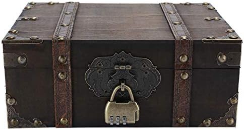 Jaerb Treasure Chest, европски стил Гроздобер дрвена кутија за складирање со заклучување за декорација на домови за соба