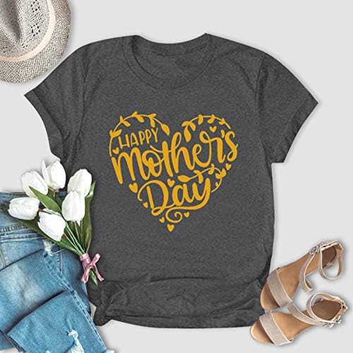Среќен ден на мајката 2023 година маичка за жени мама баба маица писмо печати екипаж со кратки ракави на срцев блуза врв