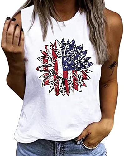 4 -ти јули кошули резервоар за врвови за жени во САД знамето лето случајни кошули без ракави starsвезди шарени патриотски фитнес резервоар