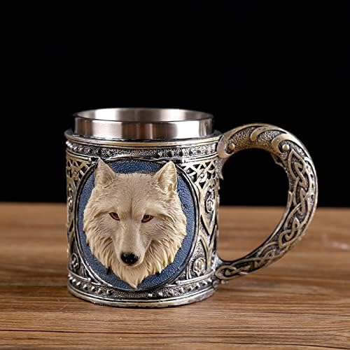 Кутавув не'рѓосувачки челик 3Д волк кригла, креативен новинар за средновековен стил кафе, уникатен смола цртан филм животински волк