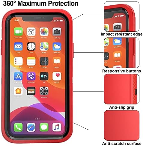 BYPABOX iPhone 11 Case со 2 заштитник на екранот и футрола за клип на ременот, тешка воена оценка на воено одделение, за заштита на целото