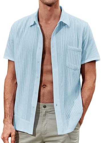 Копче за кратки ракави за масти Астосеу надолу со кошули Кубански гуајабера одмор ленени кошули на плажа