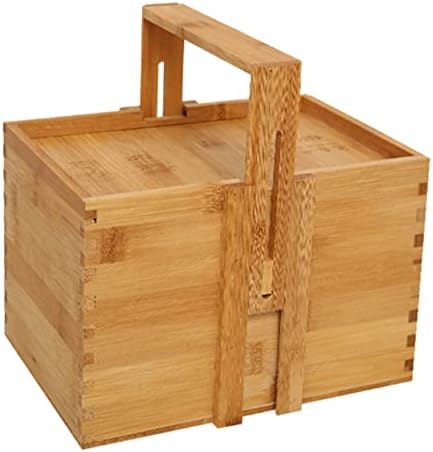 Зеродеко 2 парчиња дрвени кутии за складирање со капаци за организирање корпа со капаци ткаени корпи Месечината торта корпа за торта бамбус пикник корпа месечина т