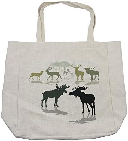 Торба за купување торба за Амбесон Антлерс, Елк Елен и Фаун Силуета шума на темата за природно живеалиште во позадината, еколошка