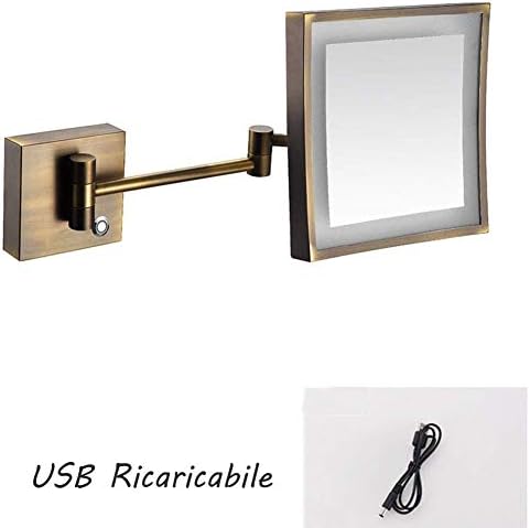 Огледало за шминка монтирано со wallид со светла и зголемување од 3x, вртење од 360 степени, флексибилен гушавост и вшмукување на заклучување, USB полнење, за бања