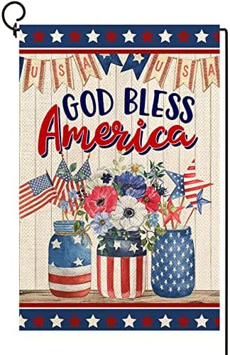 Денот на спомен -обележјето на БАКСОСОР Патриотско градинарско знаме за двојно еднострано 4 -ти јули Господ Благослови Америка Цветна вазна