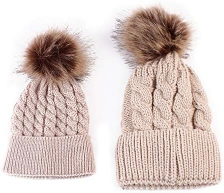 MicheLecmm 2 парчиња капа од родител-дете, мама и бебе зимска топла плетена капа од капчиња за скијачки капачиња