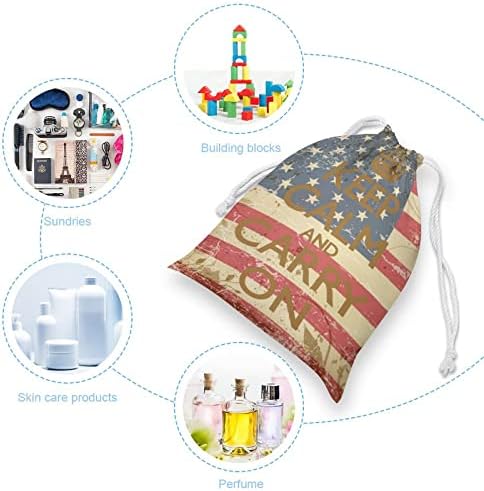 Бидете Смирени И продолжете Со Американското Знаме Платно Торба За Складирање Повеќекратна Употреба Торбичка За Торбичка Со Врвки Торба