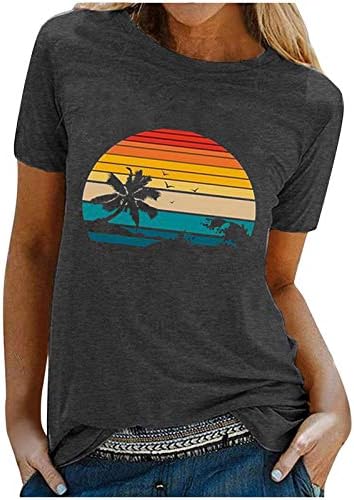 Летни Врвови За Жени Графичка Маичка За Плажа Хавајски Одмор Маица Со Кратки Ракави Врвни Модни Празнични Блузи На Екипажот