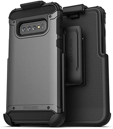 Објавен Galaxy S10 Belt Clip Hold Case Case Ultra Protective Tower Grip Cover со држач за Samsung Galaxy S10 - Gunmetal Grey