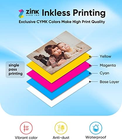 Фото печатач за фотографии од лиен 2x3 “, мини фото -печатач w/ 5 zink лепило фото хартија, Bluetooth 5.0, компатибилен W/ iOS & Android, преносен