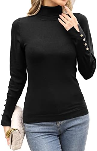 Revetro omeенски женски плетени џемпери основни кошули со долг ракав тенок вклопат термички врвови на долна облека