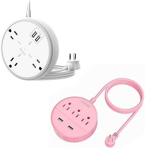 3 широко распространети места 2 USB -ленти за напојување и розово розови пакети за ленти за напојување, рамен приклучок за продолжување на кабелот