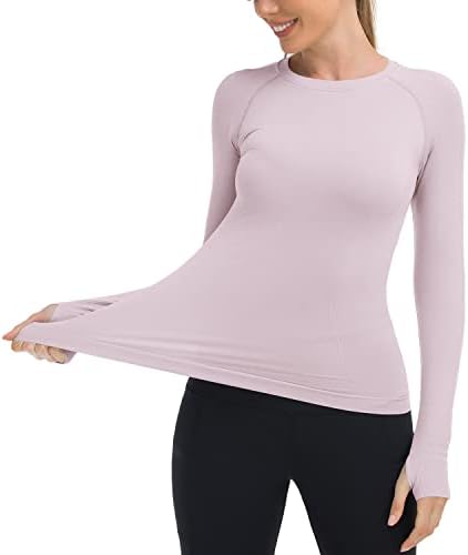 Jusfitsu Беспрекорни кошули за вежбање за жени со долг ракав тенок јога што работи на врвови женски истегнат атлетски кошула