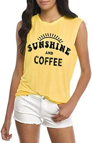 Умсуху сонце и кафе -резервоар за летни графички резервоар за жени без ракави графички резервоар врвови маички кошули